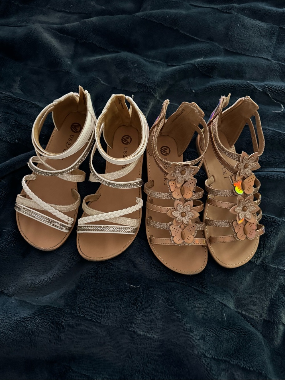 Girls' Tan Flower & Braided Strap Sandals - Kids Shoes